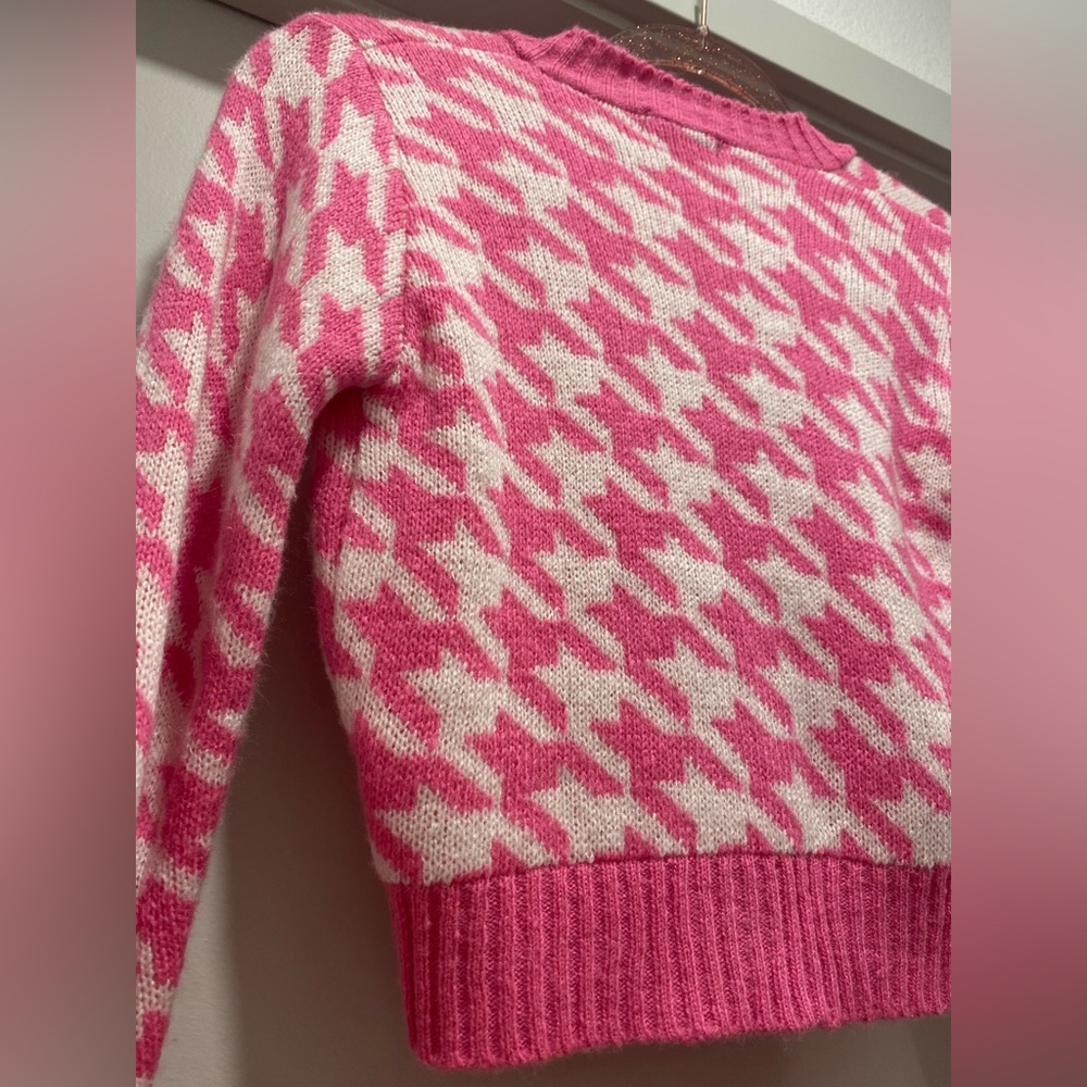 NastyGal Got Knit Right Barbiecore Pink & White Houndstooth Cropped Cardigan - S - Picture 17 of 17
